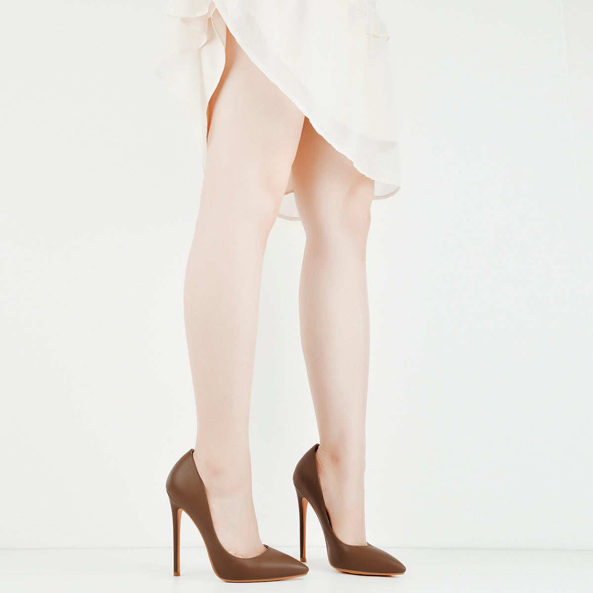 8cm 10cm 12cm Brown Pointed Toe Slip On High Heel Pumps - Onlymaker