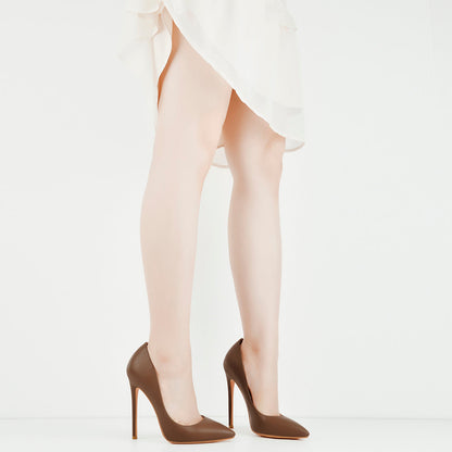 8cm 10cm 12cm Brown Pointed Toe Slip On High Heel Pumps - Onlymaker