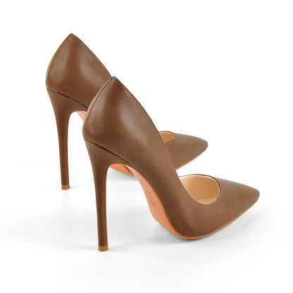 8cm 10cm 12cm Brown Pointed Toe Slip On High Heel Pumps - Onlymaker