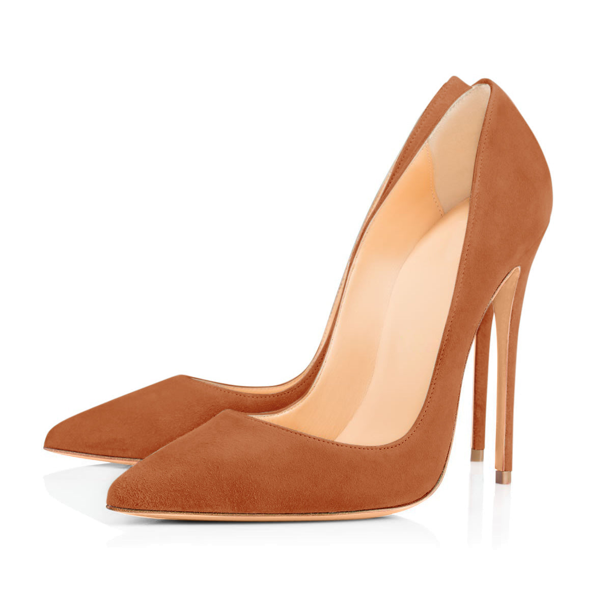8cm 12cm Light Brown Pointed Toe Suede Velvet Pumps - Onlymaker