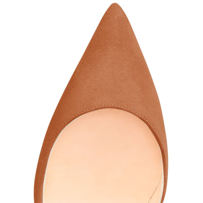 8cm 12cm Light Brown Pointed Toe Suede Velvet Pumps - Onlymaker
