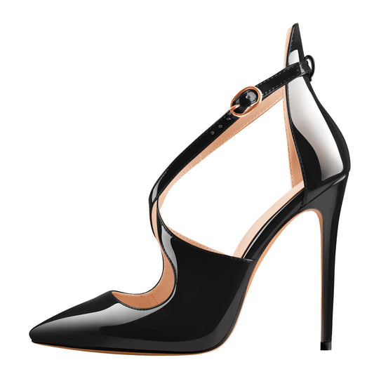 Patent Leather Pointed Toe Cross Strap High Heel Pumps - Onlymaker