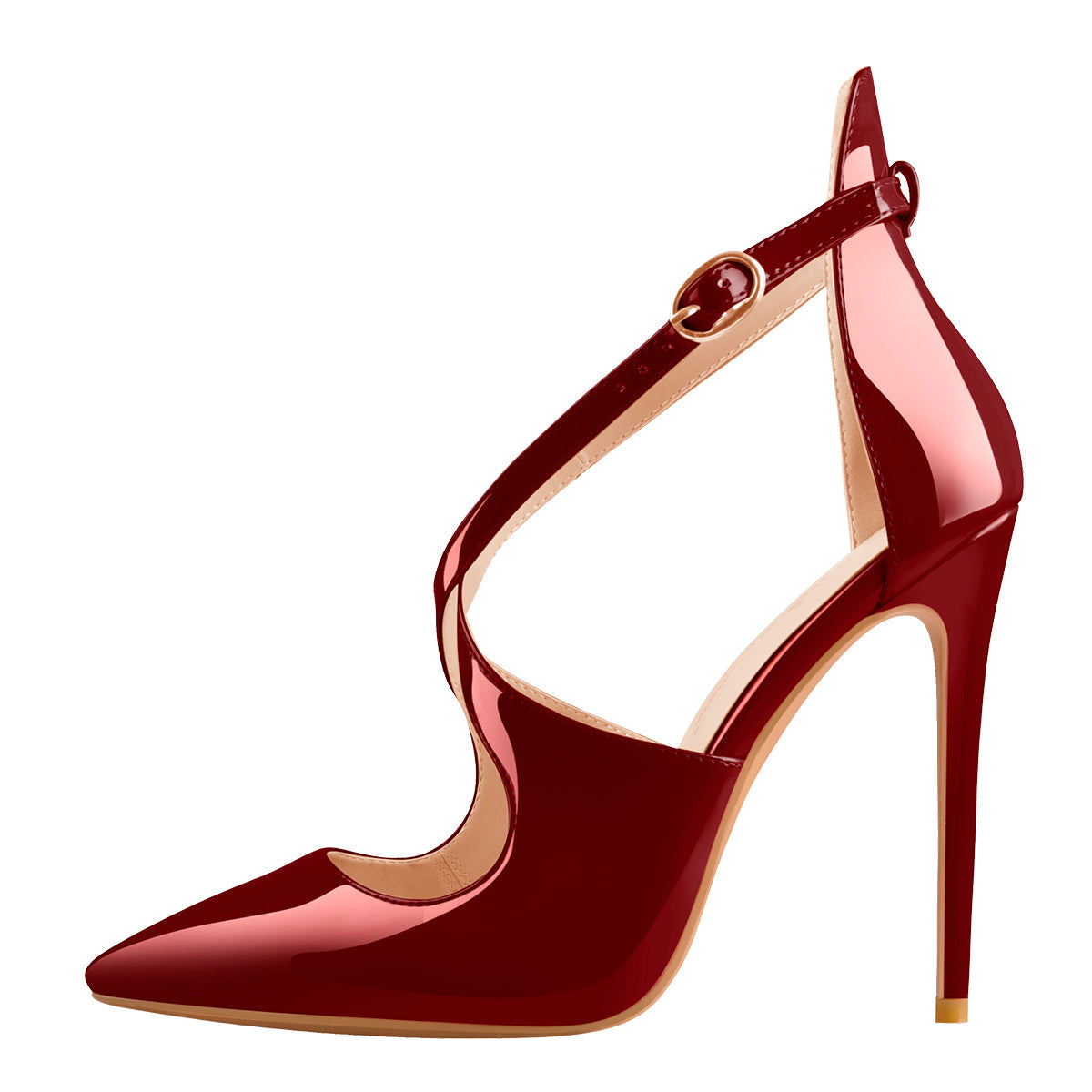 Patent Leather Pointed Toe Cross Strap High Heel Pumps - Onlymaker