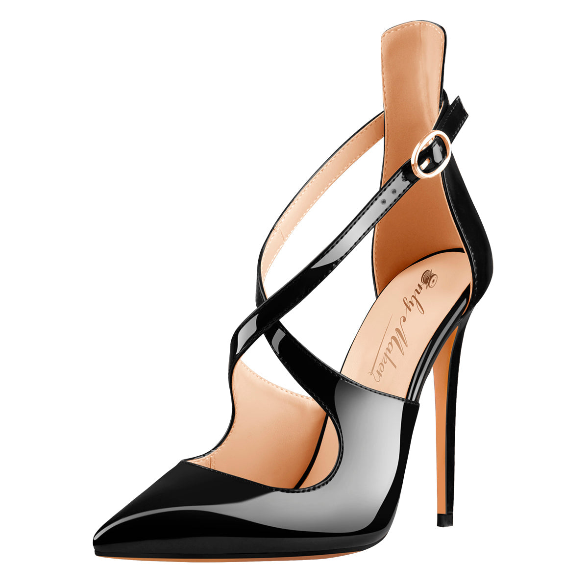 Patent Leather Pointed Toe Cross Strap High Heel Pumps - Onlymaker