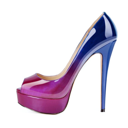 Gradient Open Toe Pumps Platform Stiletto High Heels - Onlymaker