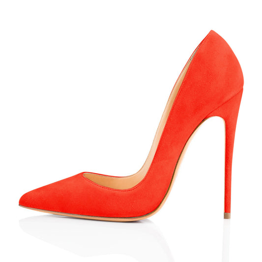 8cm 10cm 12cm Orange Suede Pointed Toe Basic Pumps - Onlymaker