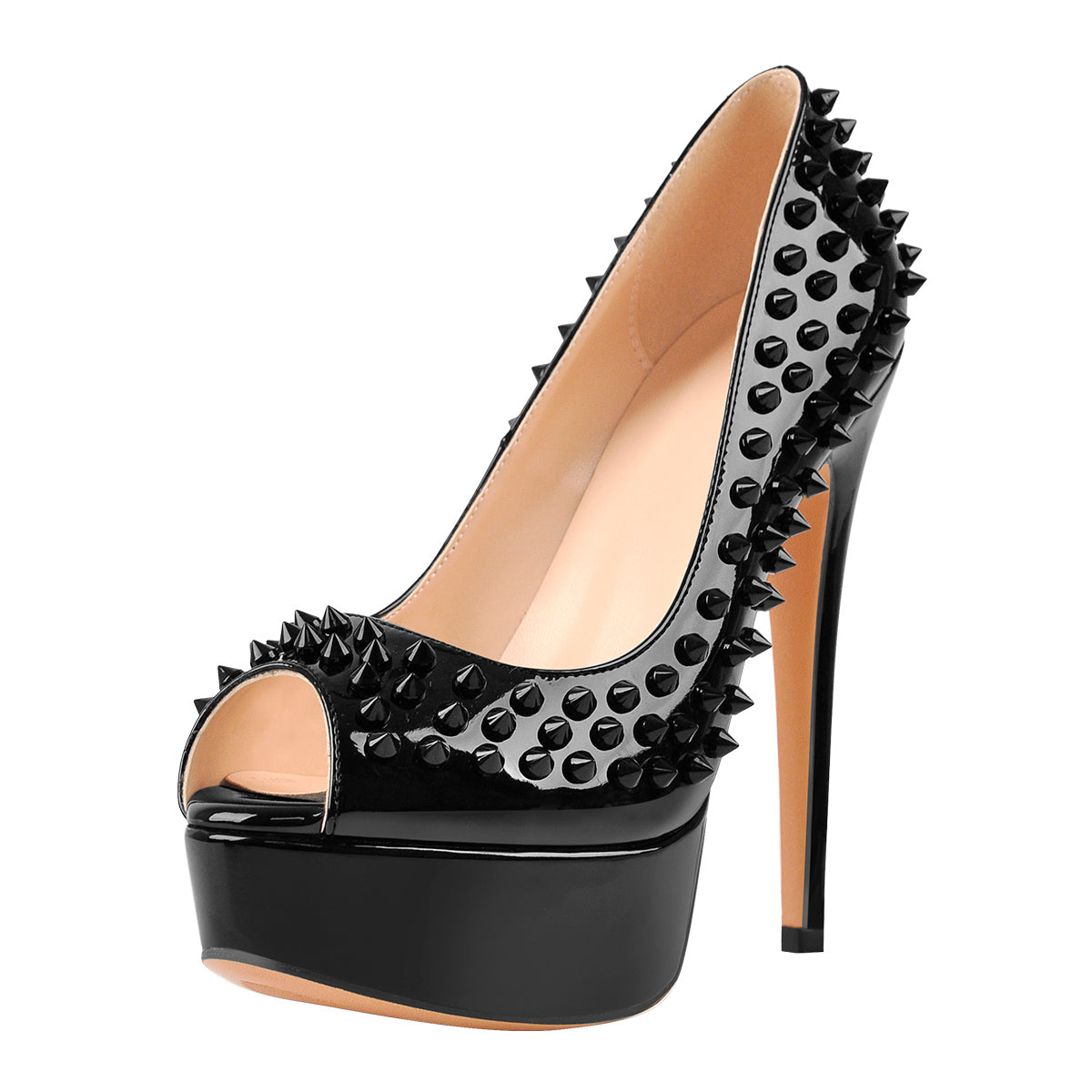 Peep Toe Platform Rivets High Heels Pumps - Onlymaker