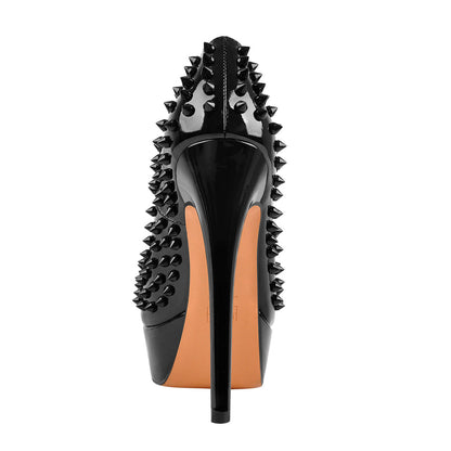 Peep Toe Platform Rivets High Heels Pumps - Onlymaker