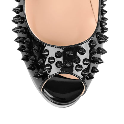 Peep Toe Platform Rivets High Heels Pumps - Onlymaker