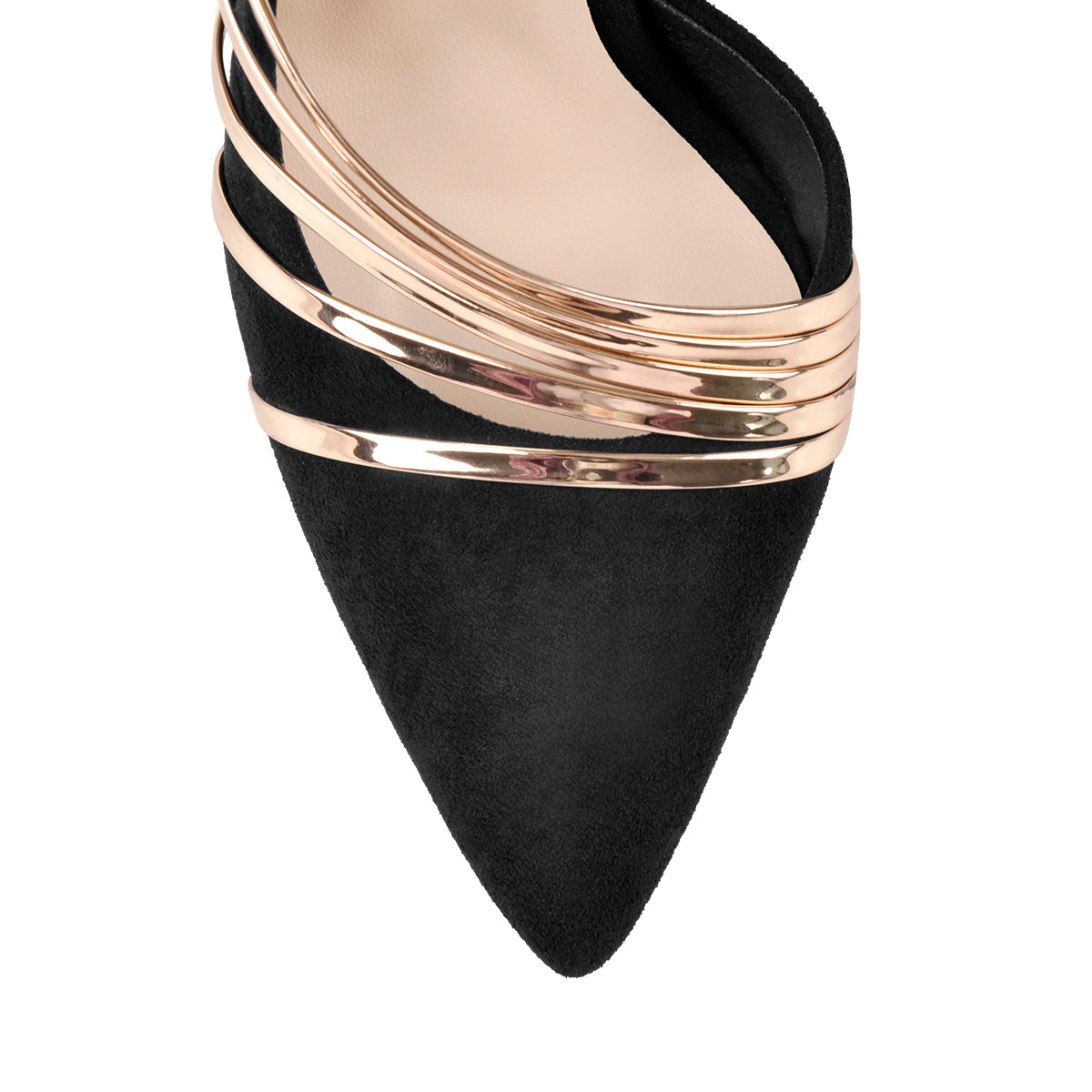 Pointed Toe Black Suede High Heel Gold Stiletto Pumps - Onlymaker