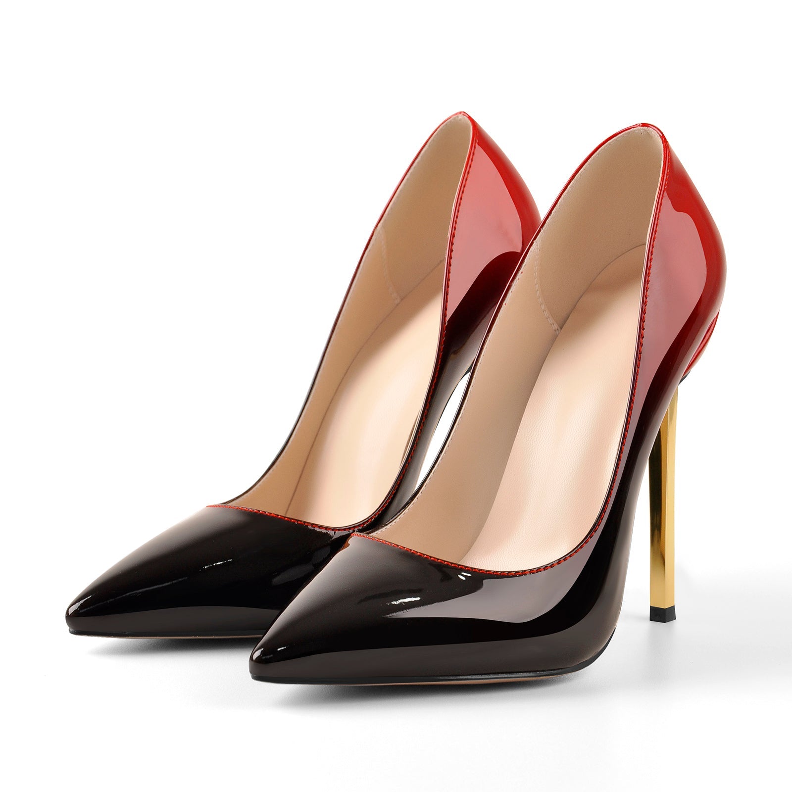 Black Red Gradient Patent Leather Metal Heels Pumps - Onlymaker
