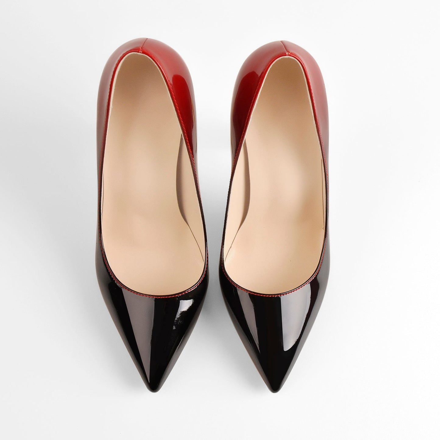 Black Red Gradient Patent Leather Metal Heels Pumps - Onlymaker