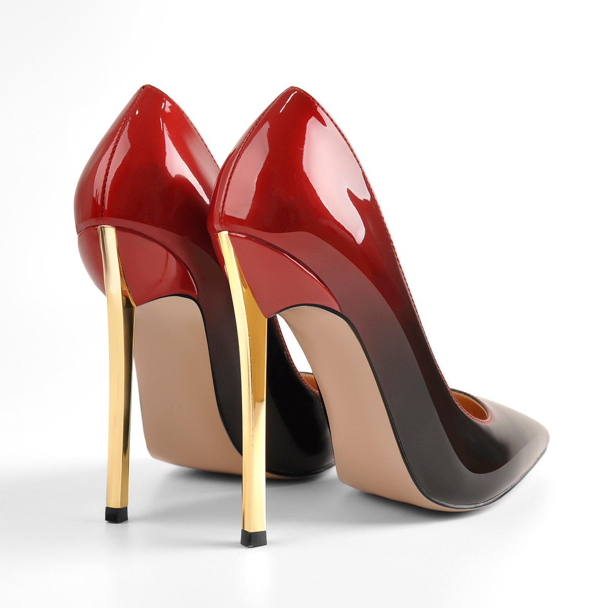 Black Red Gradient Patent Leather Metal Heels Pumps - Onlymaker