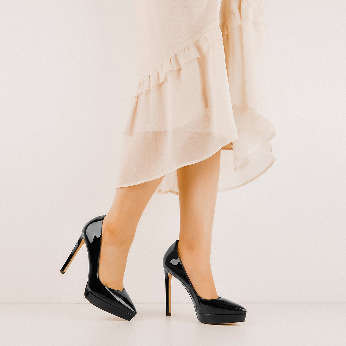 Low Platform Pointed Toe Stiletto Heels Pumps - Onlymaker