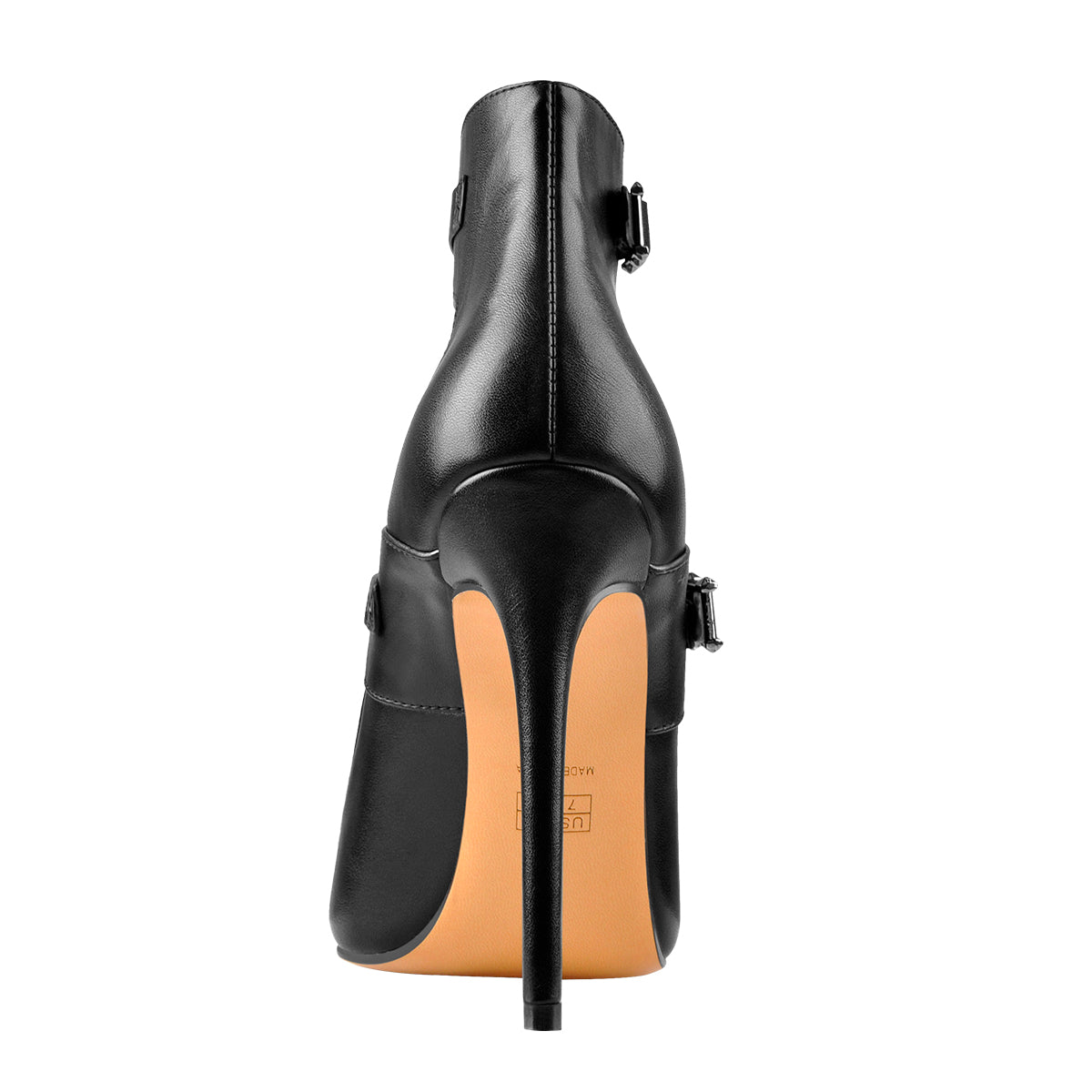 Black Matte Pointed Toe Double Buckle Straps Stiletto Pumps - Onlymaker