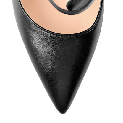 Black Matte Pointed Toe Double Buckle Straps Stiletto Pumps - Onlymaker