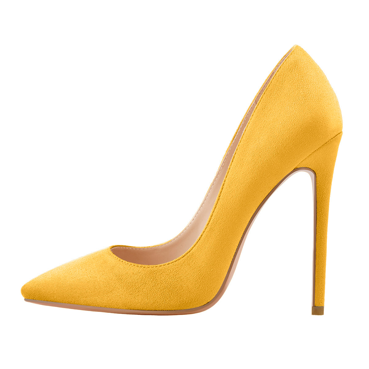 8cm 10cm 12cm Suede Yellow Pointed Toe Slip On High Heel Pumps - Onlymaker