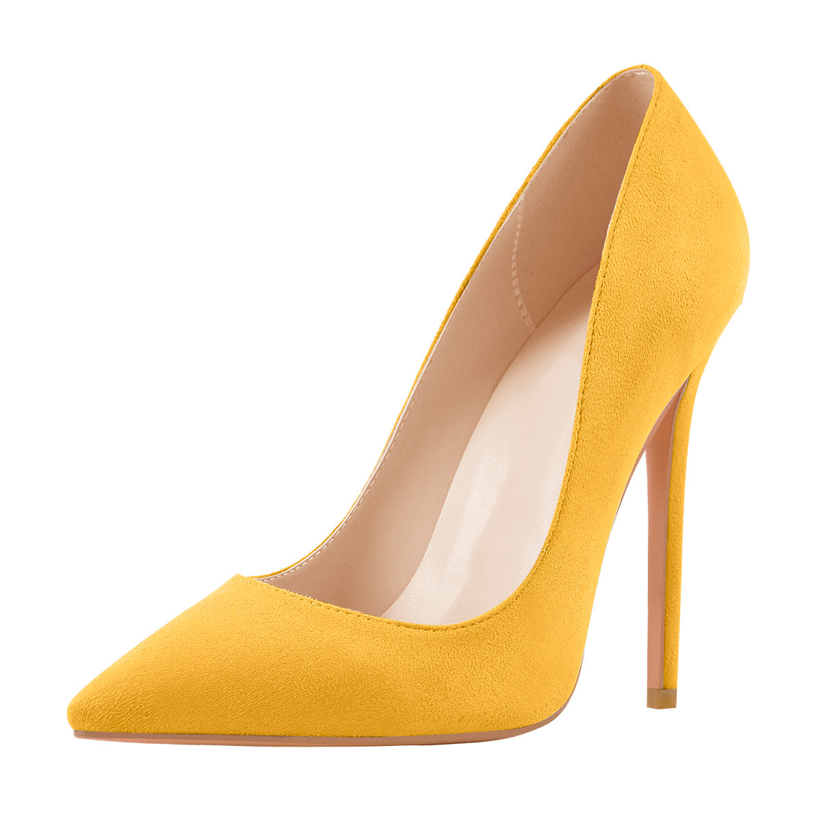 8cm 10cm 12cm Suede Yellow Pointed Toe Slip On High Heel Pumps - Onlymaker