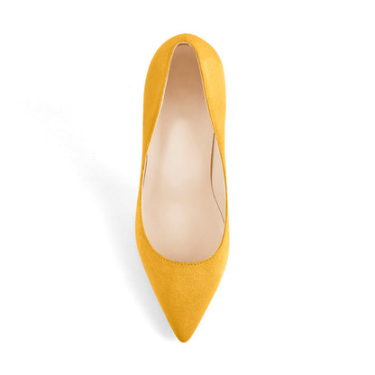 8cm 10cm 12cm Suede Yellow Pointed Toe Slip On High Heel Pumps - Onlymaker