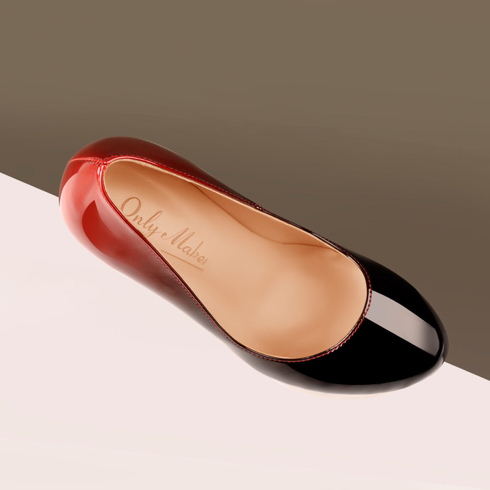 Black Red Gradient Patent Leather Platform High Heels - Onlymaker