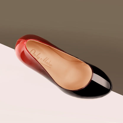 Black Red Gradient Patent Leather Platform High Heels - Onlymaker