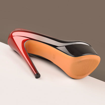 Black Red Gradient Patent Leather Platform High Heels - Onlymaker