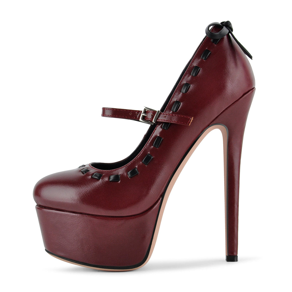 Platform Back Bow Mary Jane Stiletto Pumps - Onlymaker