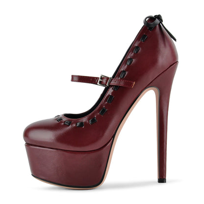 Platform Back Bow Mary Jane Stiletto Pumps - Onlymaker