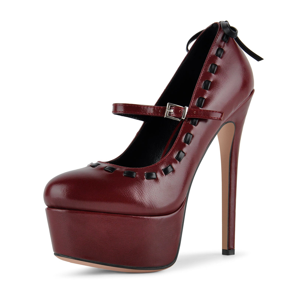 Platform Back Bow Mary Jane Stiletto Pumps - Onlymaker