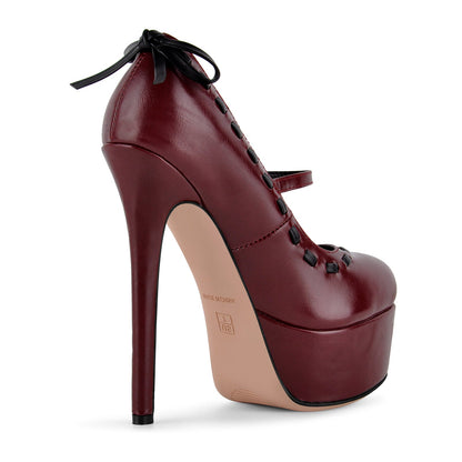 Platform Back Bow Mary Jane Stiletto Pumps - Onlymaker