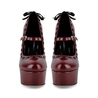 Platform Back Bow Mary Jane Stiletto Pumps - Onlymaker