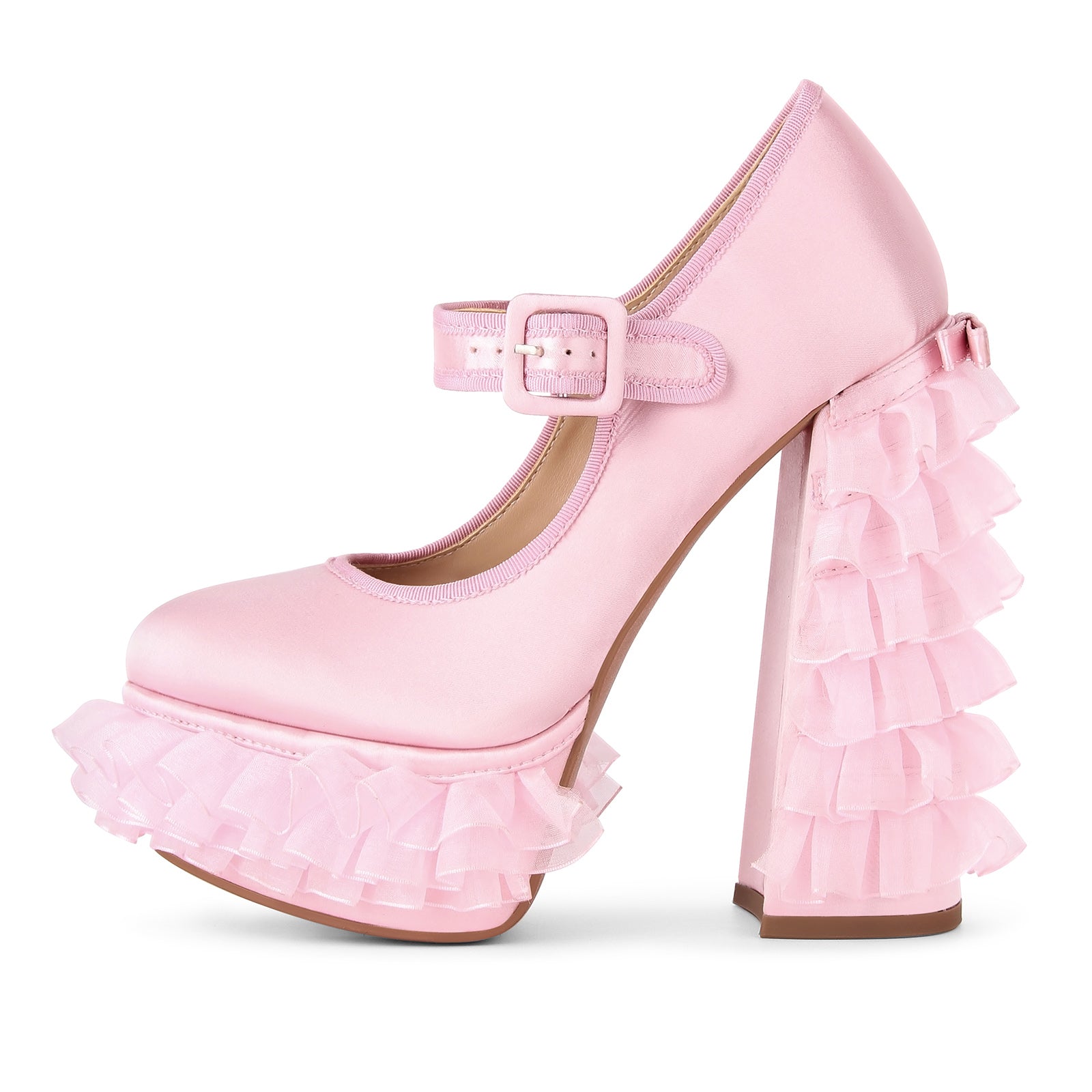 Satin Platform Lace Mesh Mary Jane Pumps - Onlymaker