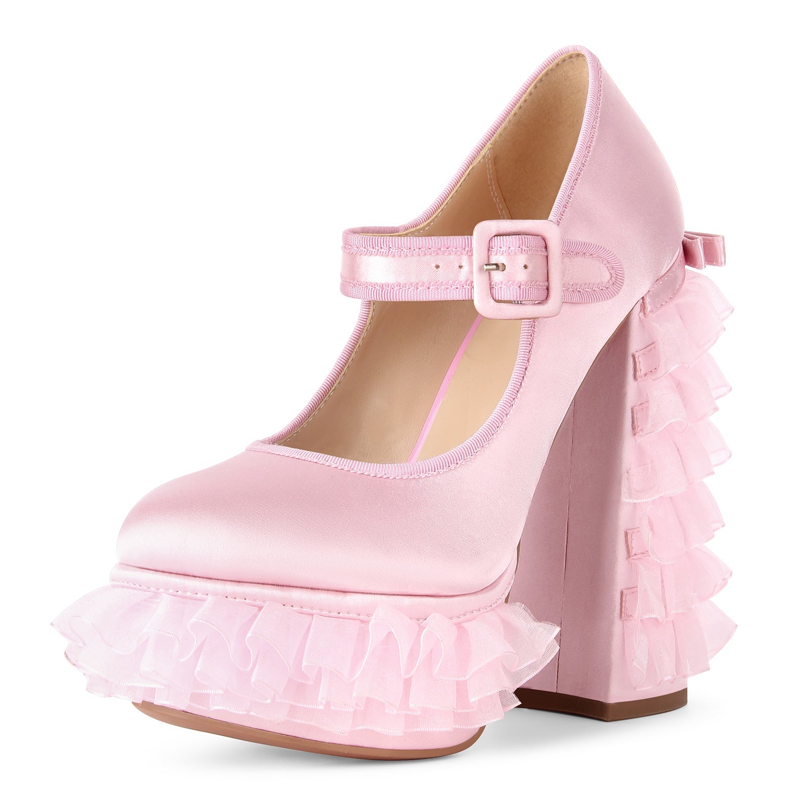 Satin Platform Lace Mesh Mary Jane Pumps - Onlymaker