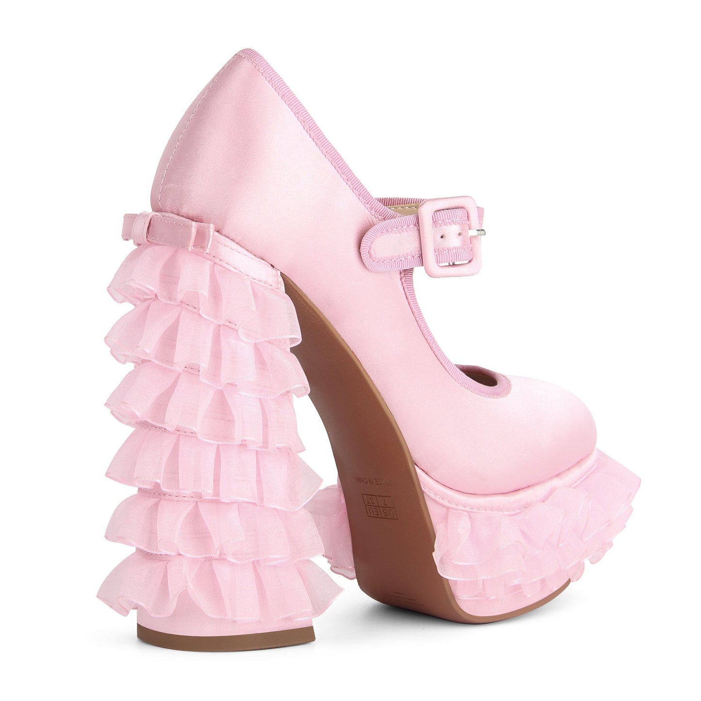 Satin Platform Lace Mesh Mary Jane Pumps - Onlymaker