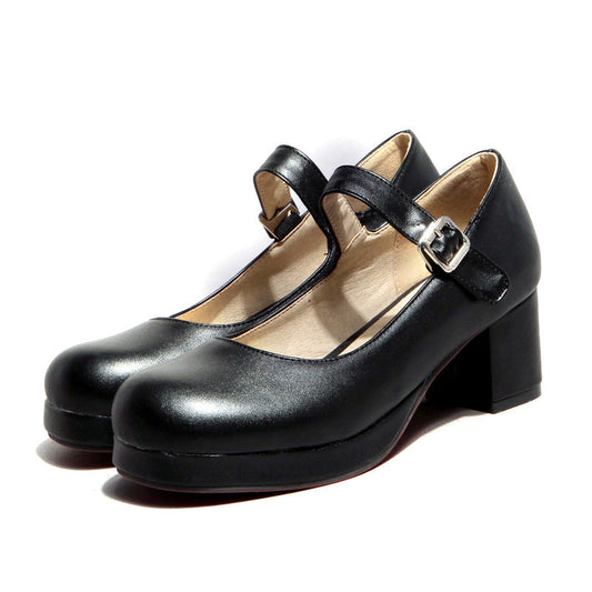 Low Platform Mary Jane Chunky Heel Pumps - Onlymaker