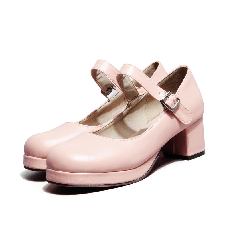 Low Platform Mary Jane Chunky Heel Pumps - Onlymaker