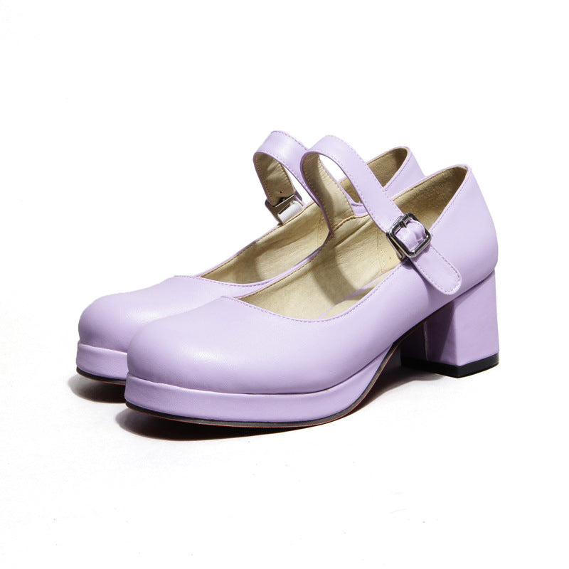 Low Platform Mary Jane Chunky Heel Pumps - Onlymaker