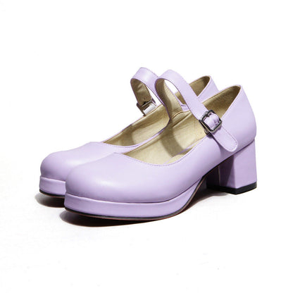 Low Platform Mary Jane Chunky Heel Pumps - Onlymaker