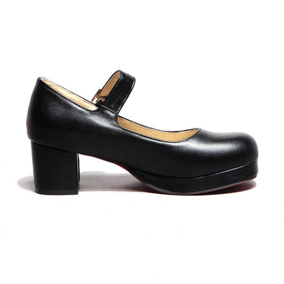 Low Platform Mary Jane Chunky Heel Pumps - Onlymaker