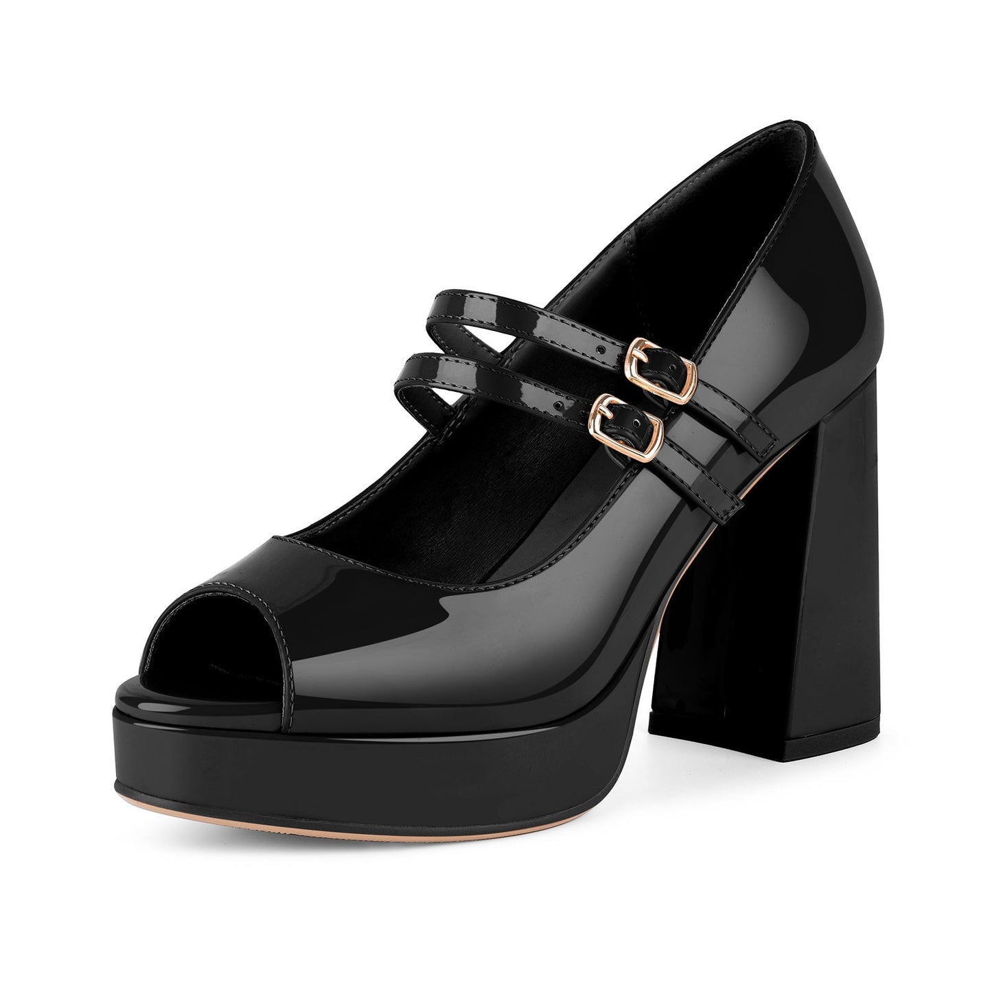 Peep Toe Platform Mary Jane Chunky Heels - Onlymaker