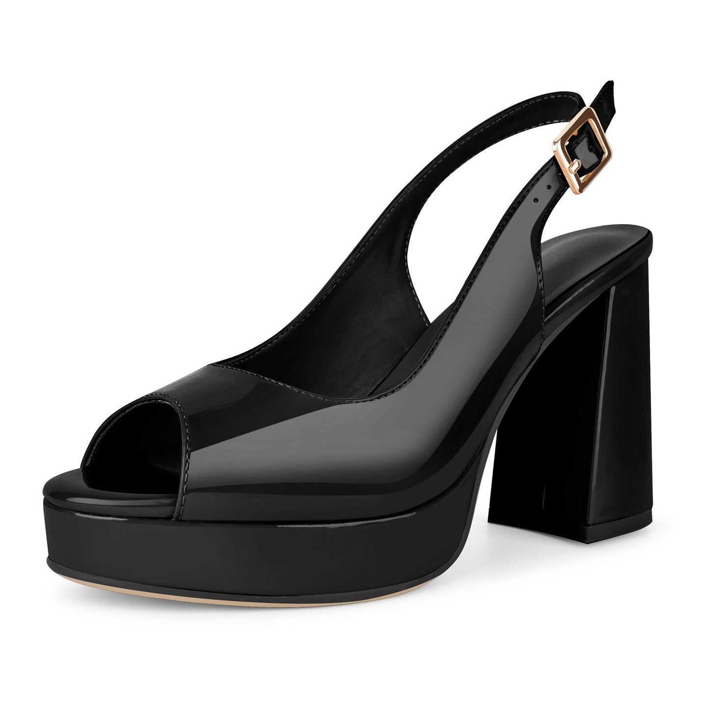 Peep Toe Platform Slingback Patent Pumps - Onlymaker