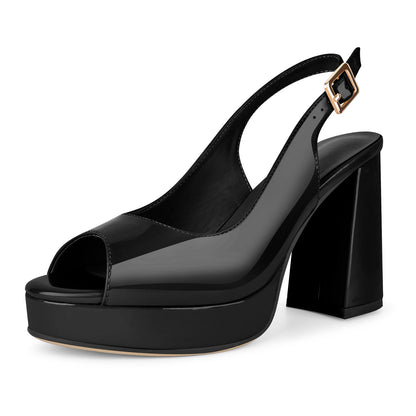 Peep Toe Platform Slingback Patent Pumps - Onlymaker