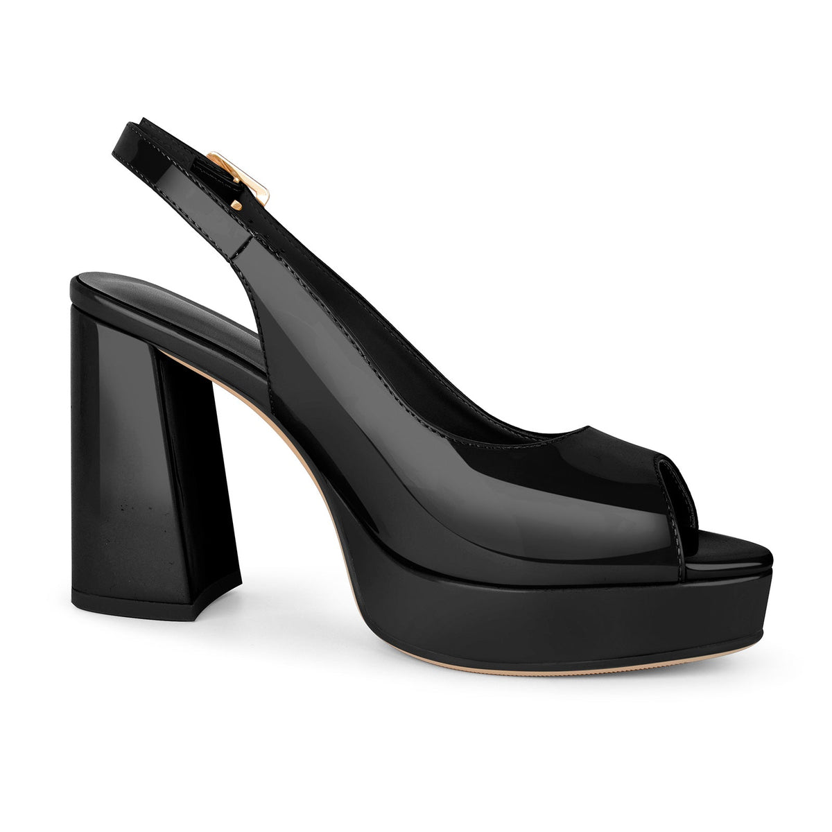 Peep Toe Platform Slingback Patent Pumps - Onlymaker
