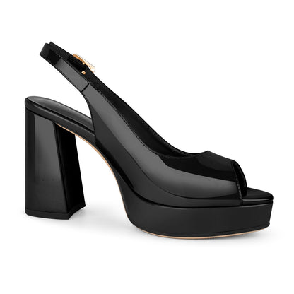 Peep Toe Platform Slingback Patent Pumps - Onlymaker