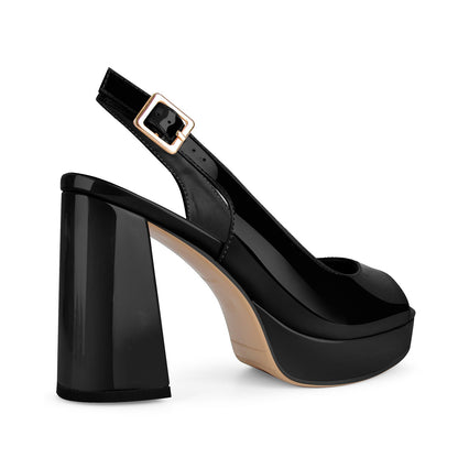 Peep Toe Platform Slingback Patent Pumps - Onlymaker