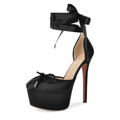 Bow Platform Ankle Lace-up Pumps - Onlymaker