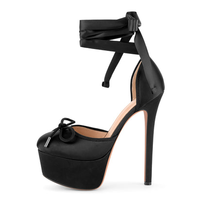 Bow Platform Ankle Lace-up Pumps - Onlymaker