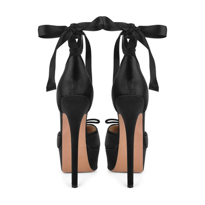 Bow Platform Ankle Lace-up Pumps - Onlymaker