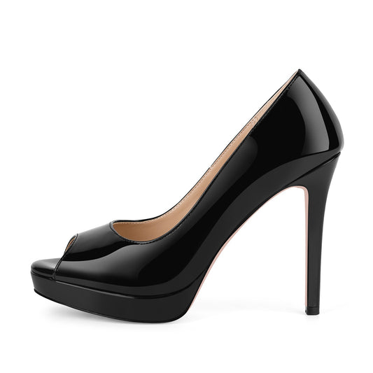 Peep Toe Platform Patent Leather High Heels - Onlymaker