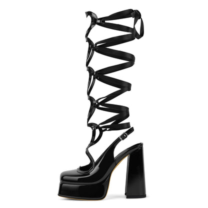 Heart Lace-up Slingback Pumps - Onlymaker